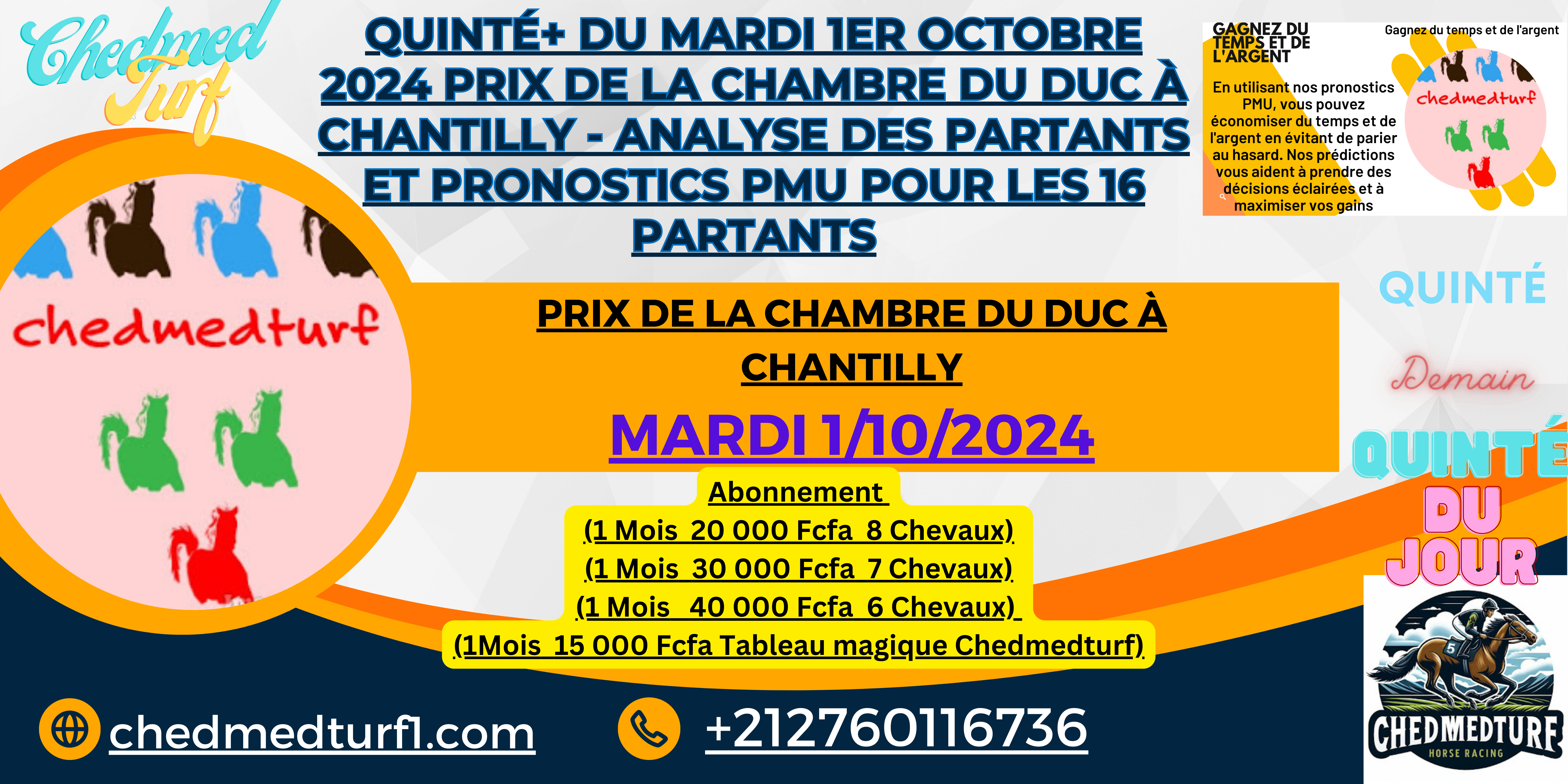 Quinté+ du Mardi 1er Octobre 2024 Prix de la Chambre du Duc à Chantilly